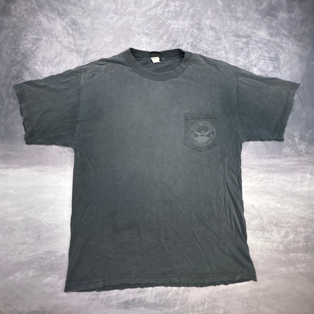 Vintage Toy Machine Bloodsucking Skateboard Co Pocket T-Shirt Faded Black Y2K - Picture 6 of 9